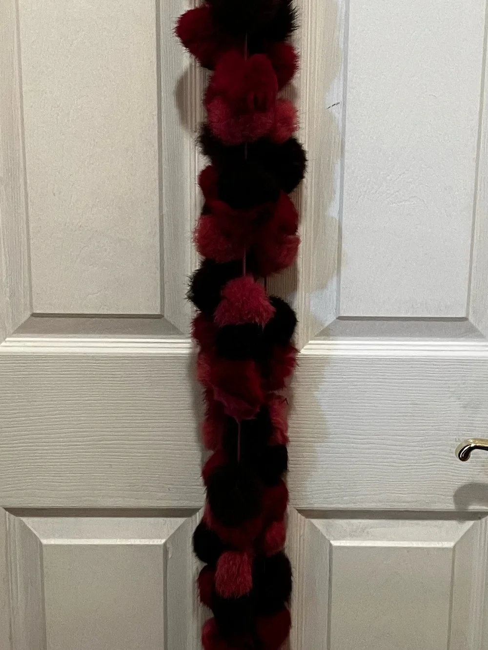 Women’s Red Multi Pom-Pom Scarf. Rabbit fur.